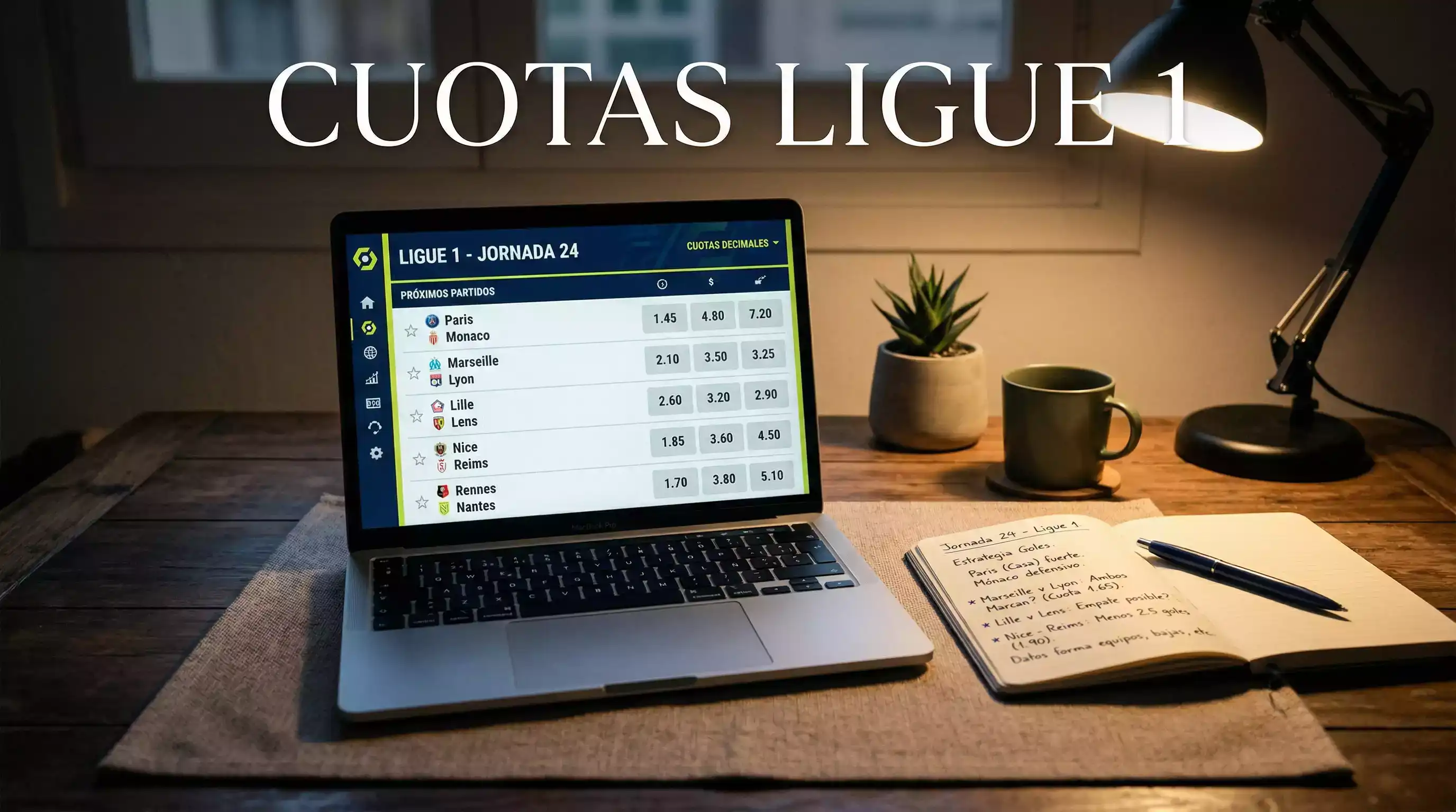 Pantalla de operador con cuotas decimales de un partido de la Ligue 1 francesa